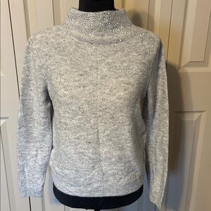 Juicy Couture Women’s Gray Embellished Mock Neck Long Sleeve Knit Sweater  XS
